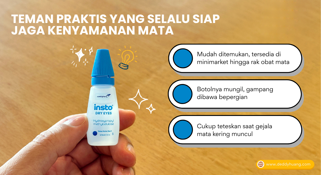 Keunggulan Insto Dry Eyes sebagai tetes mata steril yang praktis dan mudah dibawa.