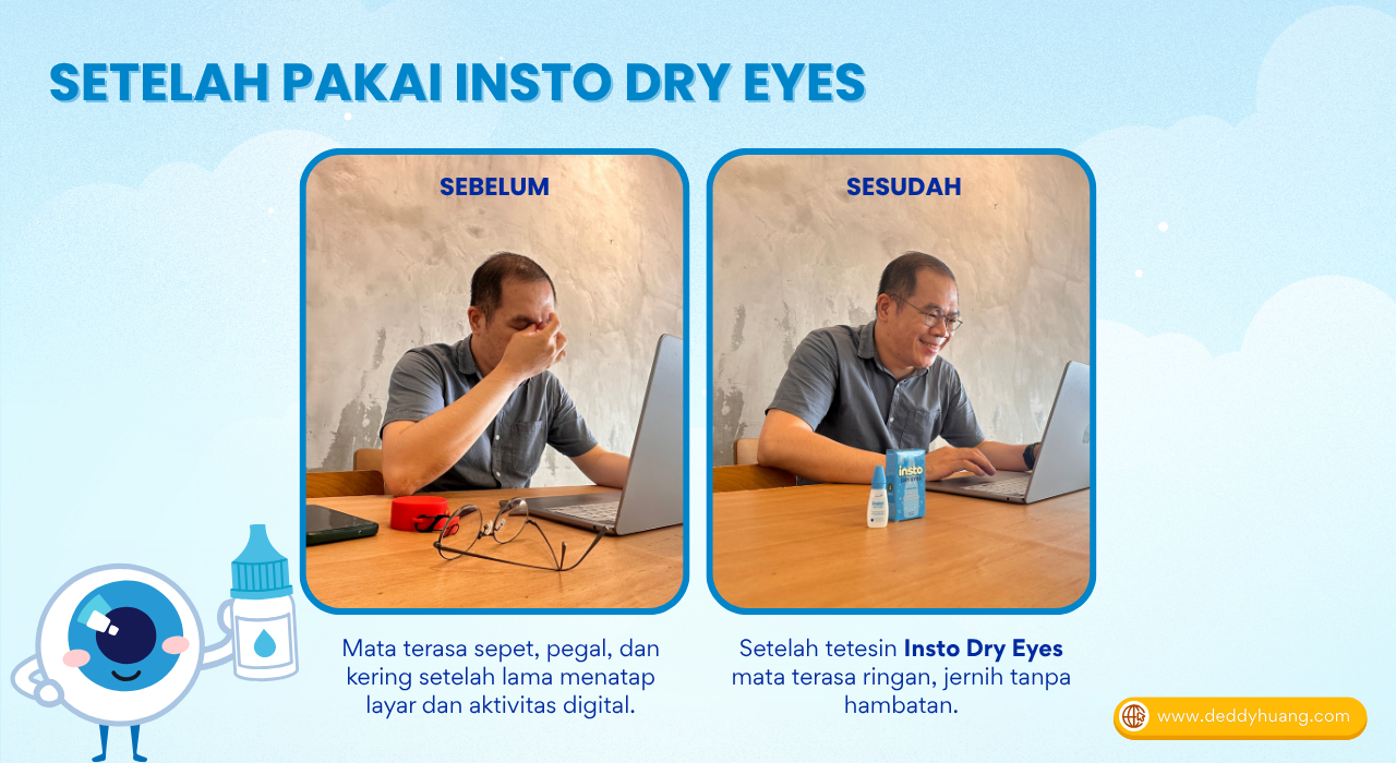 Perbandingan kondisi mata sebelum dan sesudah menggunakan Insto Dry Eyes setelah aktivitas digital.