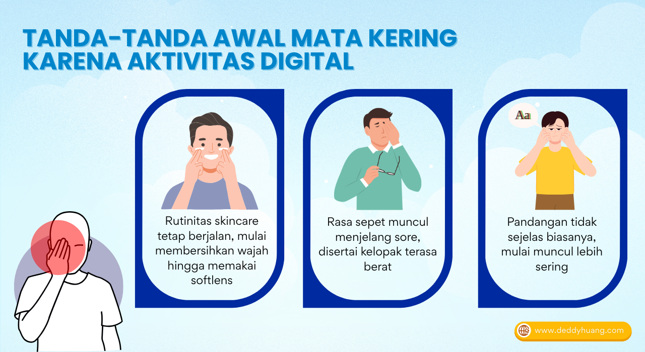 Tanda awal mata kering yang sering diabaikan, seperti rasa sepet saat skincare atau pandangan mulai kabur.